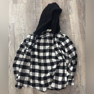 Black and White Checkered Hooded Jacket/shirt